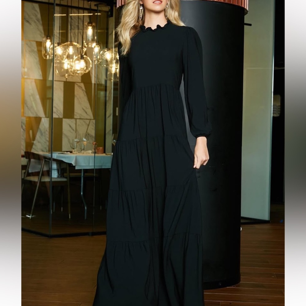 Pashmina Long Sleeve Black maxi Dress